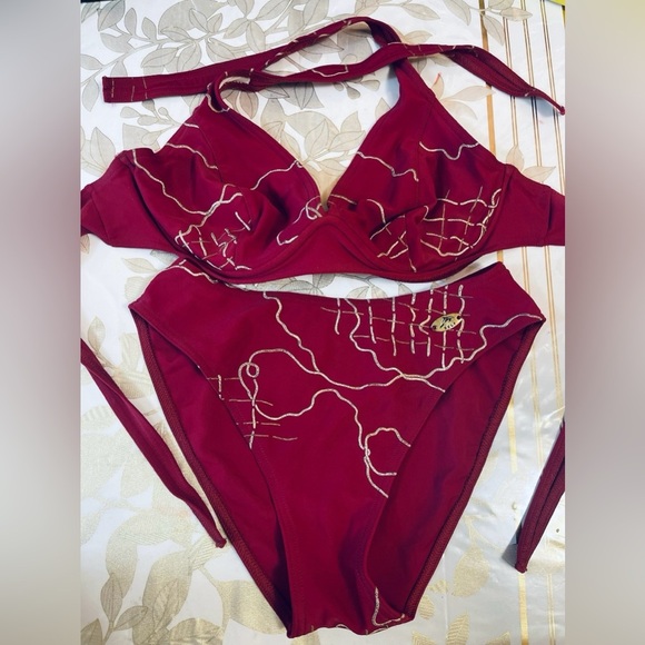 Swimsuit Set/lot Top/ Bottom Swimwear Bikini burgundy/ Gilded Sz Cup C Bottom M - Picture 1 of 9